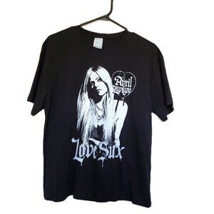 *NEW* AVRIL LAVIGNE Black & White "Love Sux" Graphic T-Shirt Size Small